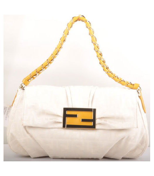Fendi F Canvas Messenger Bag with Yellow Oil Leather Trim