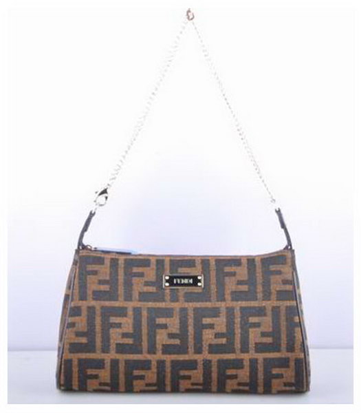 Fendi F Coffee Fabric With Calfskin Leather Handbag 