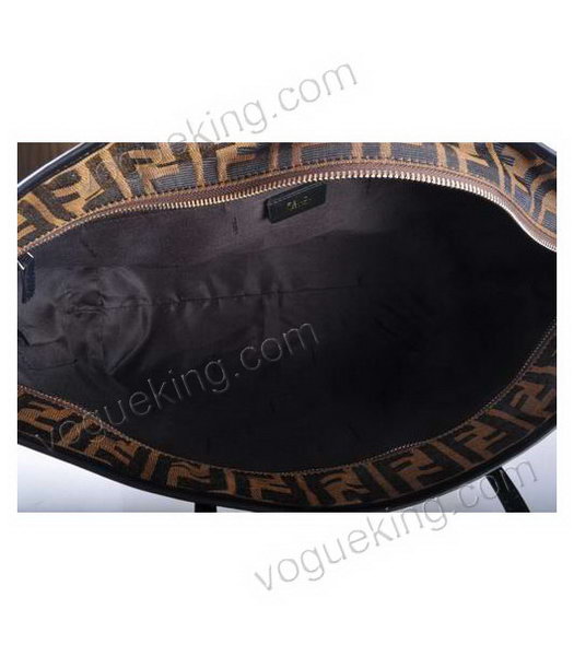 Fendi F Fabric with Black Leather Shoulder Bag-4