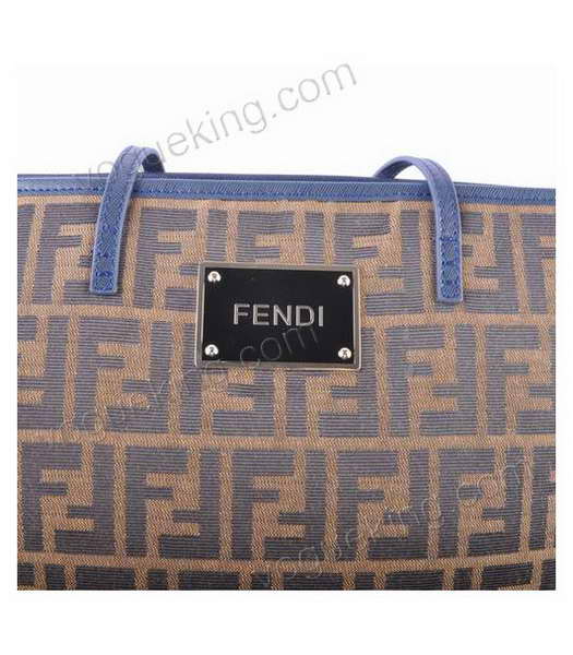 Fendi F Fabric With Blue Leather Shoulder Bag-4