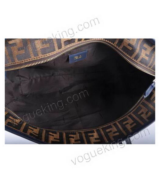 Fendi F Fabric With Blue Leather Shoulder Bag-5