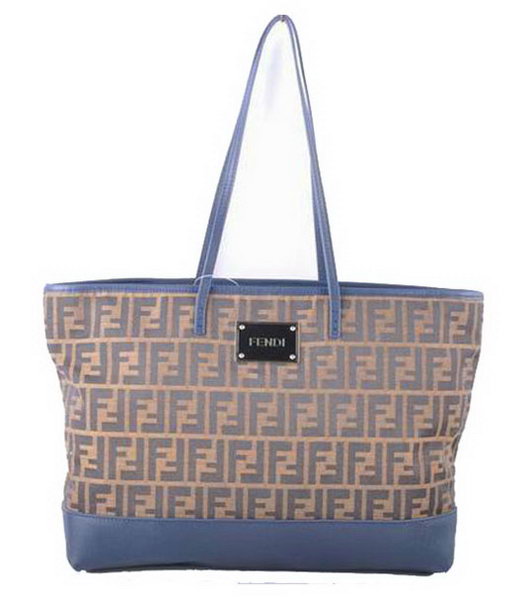 Fendi F Fabric With Blue Leather Shoulder Bag