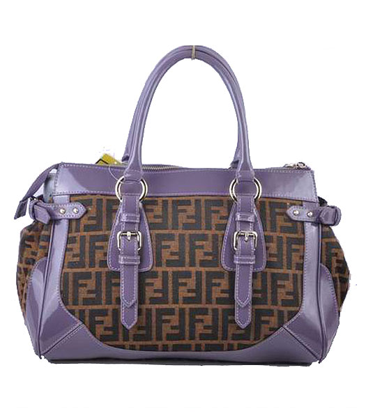 Fendi F Fabric With Purple Leather Tote Bag 