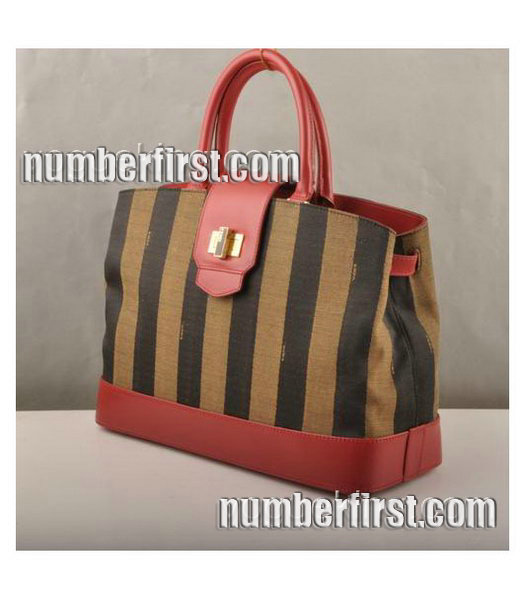 Fendi Fabric with Calfskin Leather Satchel Bag Red-1