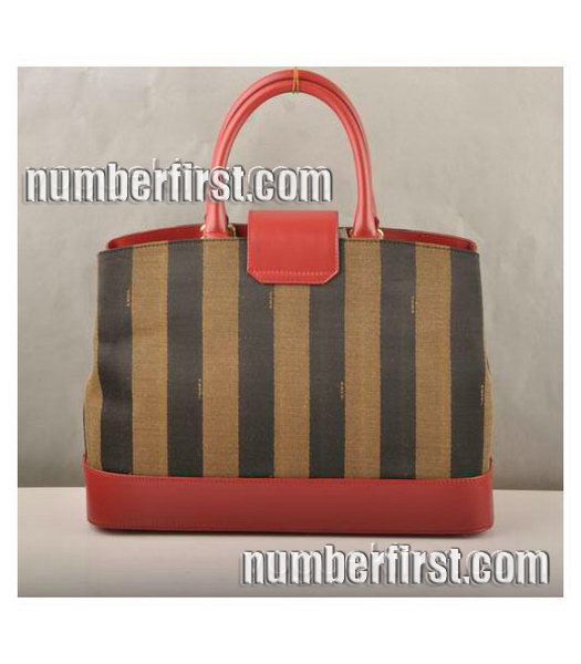 Fendi Fabric with Calfskin Leather Satchel Bag Red-2