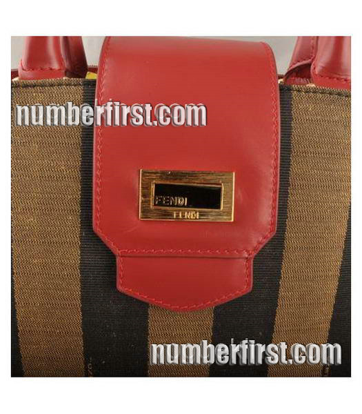 Fendi Fabric with Calfskin Leather Satchel Bag Red-3