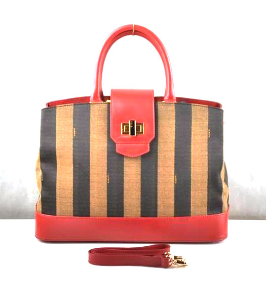 Fendi Fabric with Calfskin Leather Satchel Bag Red