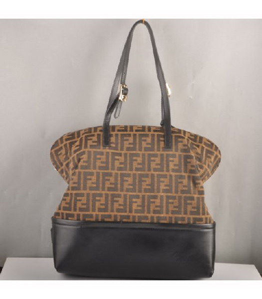 Fendi Fashion Shopper FF Zucca Bag with Black Leather Trim