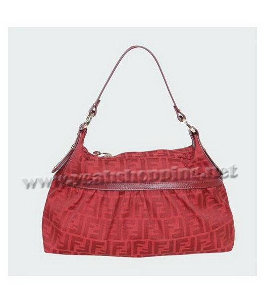 Fendi FF Canvas Tote Bag with Red Leather Trim-2