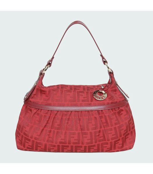 Fendi FF Canvas Tote Bag with Red Leather Trim