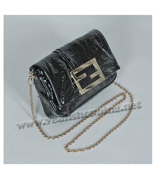 Fendi FF Embossed Clutch Bag Black Lambskin Patent-1