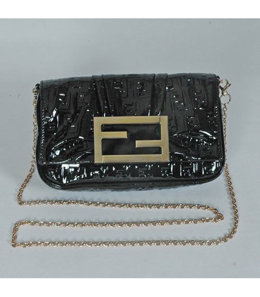 Fendi FF Embossed Clutch Bag Black Lambskin Patent