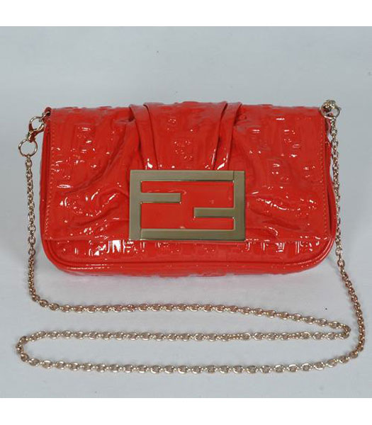 Fendi FF Embossed Clutch Bag Orange Lambskin Patent