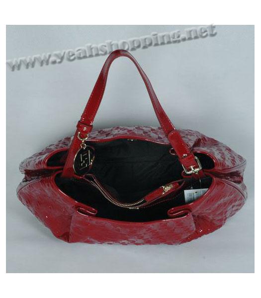Fendi FF Embossed Hobo Bag Red Lambskin Patent-4