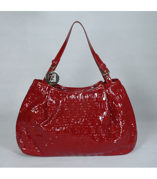 Fendi FF Embossed Hobo Bag Red Lambskin Patent