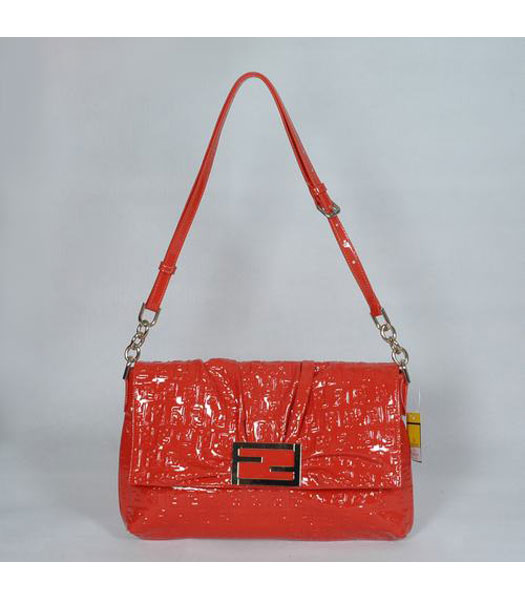 Fendi FF Embossed Messenger Bag Orange Lambskin Patent