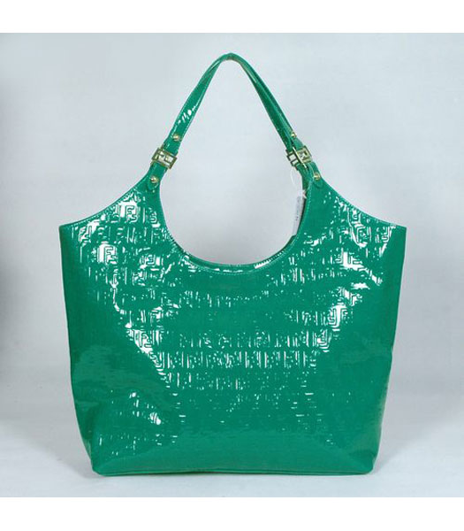 Fendi FF Embossed Shopper Bag Green Lambskin Patent
