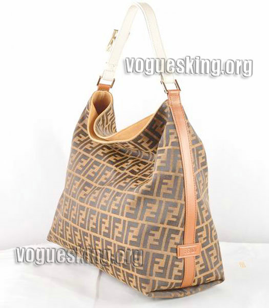 Fendi FF Fabric With White Leather Large Hobo Bag-1