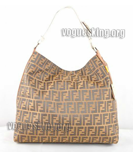 Fendi FF Fabric With White Leather Large Hobo Bag-2
