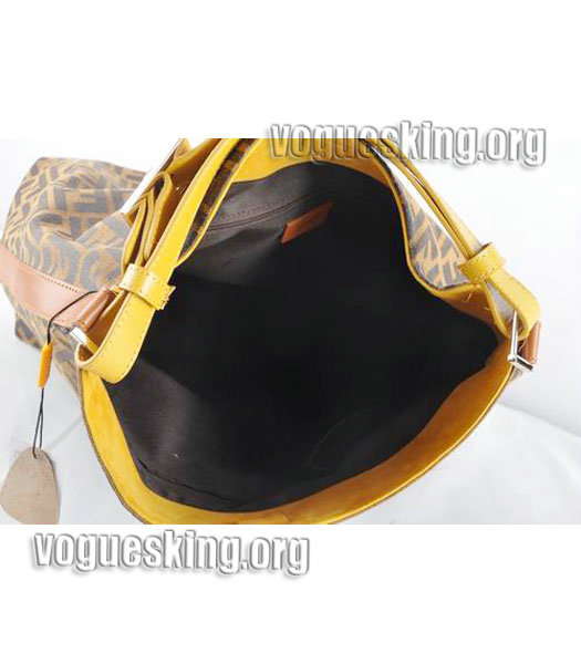 Fendi FF Fabric With Yellow Leather Large Hobo Bag-6