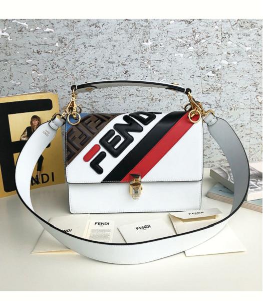 Fendi Fila Logo White/Blue Original Leather 25cm Medium Shoulder Bag
