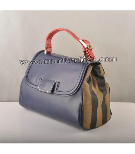 Fendi Flap Bag Blue Cow Leather with Canvas Trim-1