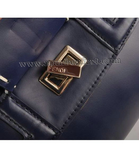 Fendi Flap Bag Blue Cow Leather with Canvas Trim-4