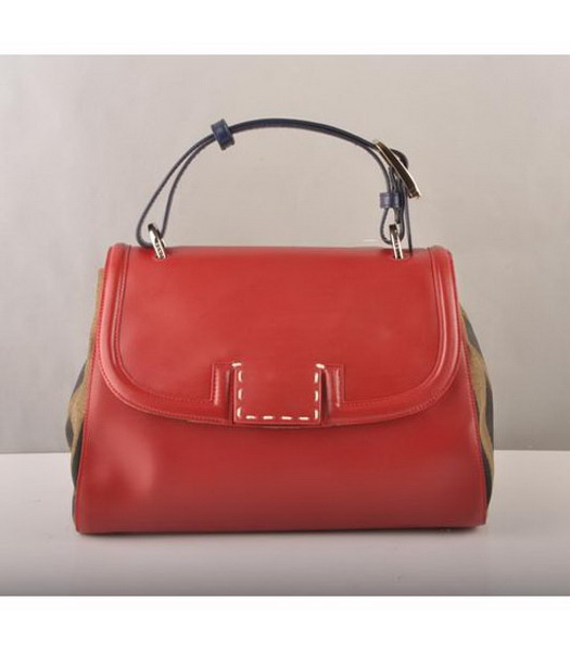 Fendi Flap Bag Red Cow Leather with Canvas Trim