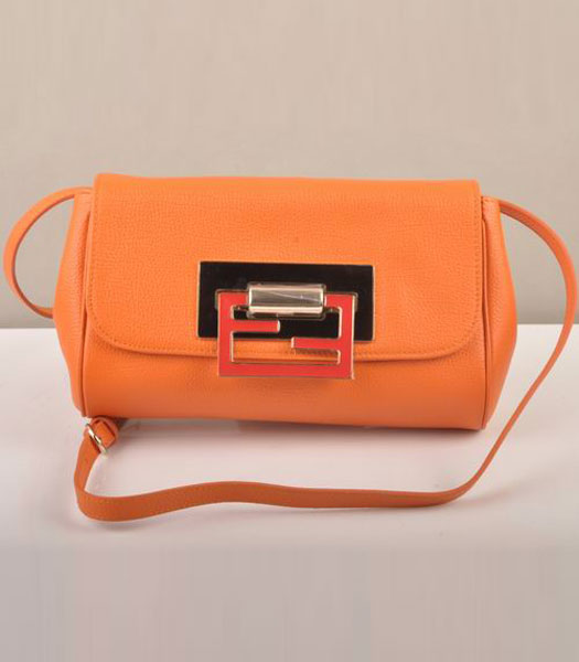 Fendi Flap Calfskin Leather Small Shoulder Bag Orange