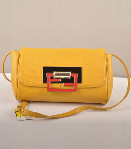 Fendi Flap Calfskin Leather Small Shoulder Bag Yellow