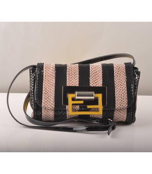 Fendi Flap Snake Leather Bag Black&Pink