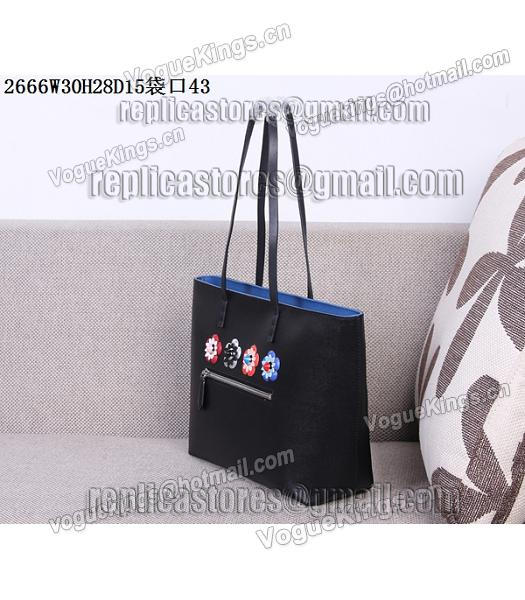 Fendi Flowers Decorative Leather Bag Black&Blue-4