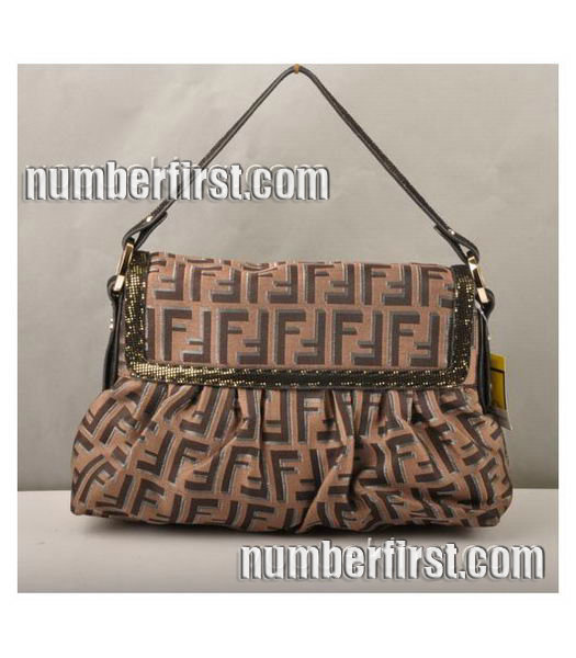 Fendi Forever Chef Zucca Logo Jacquard Bag F Fabric with Gold Grain Leather -2
