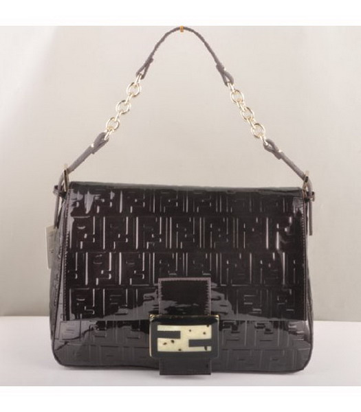 Fendi Forever Mama Large Flap Bag Coffee Patent Embossed Leather