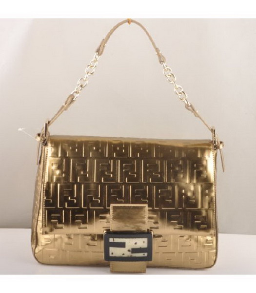 Fendi Forever Mama Large Flap Bag Golden Patent Embossed Leather