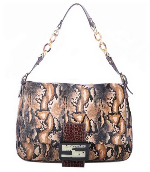 Fendi Forever Mama Shoulder Bag Coffee Python With Horsehair Leather