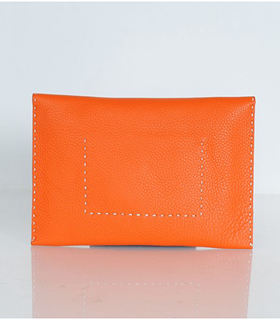 Fendi Geometric Clutch With Orange Original Litchi Pattern Leather