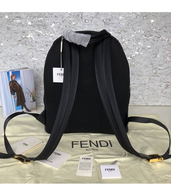 Fendi Golden Metal Eye Black Nylon With Original Leather Backpack-1