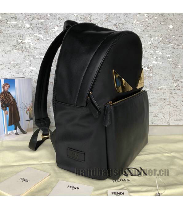 Fendi Golden Metal Eye Black Nylon With Original Leather Backpack-2