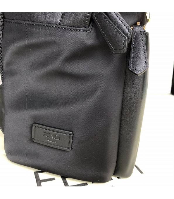 Fendi Golden Metal Eye Black Nylon With Original Leather Backpack-6