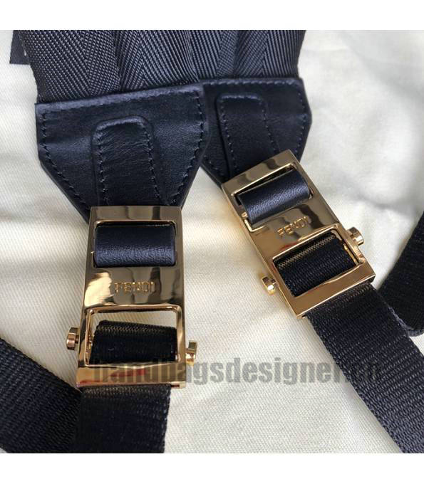 Fendi Golden Metal Eye Black Nylon With Original Leather Backpack-7