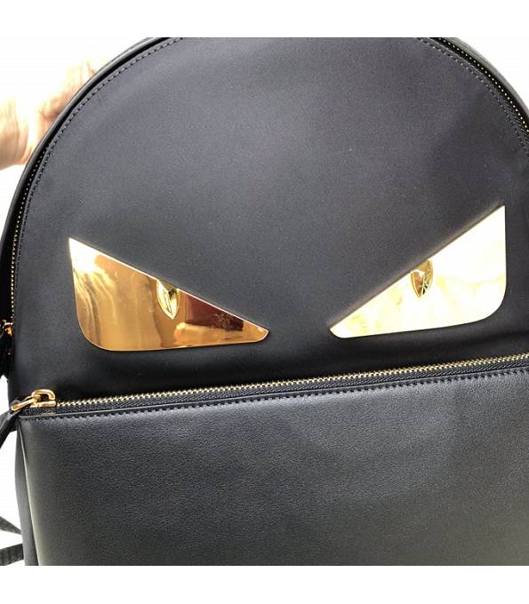 Fendi Golden Metal Eye Black Nylon With Original Leather Backpack-8
