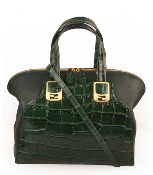 Fendi Green Croc Leather With Ferrari Leather Small Tote Bag