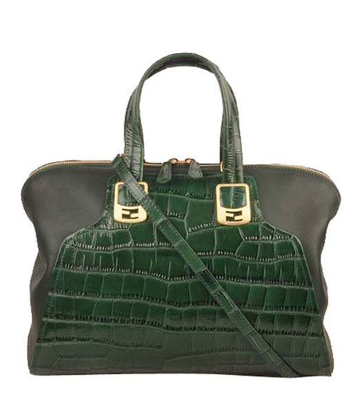 Fendi Green Croc Leather With Ferrari Leather Tote Bag
