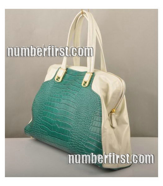 Fendi Green Croco Veins with White Oil Leather Bag-1