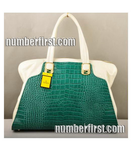 Fendi Green Croco Veins with White Oil Leather Bag-2