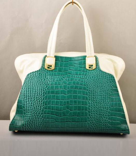 Fendi Green Croco Veins with White Oil Leather Bag