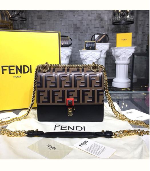 Fendi Kan I F Black/Brown Original Leather 19cm Mini Shoulder Bag