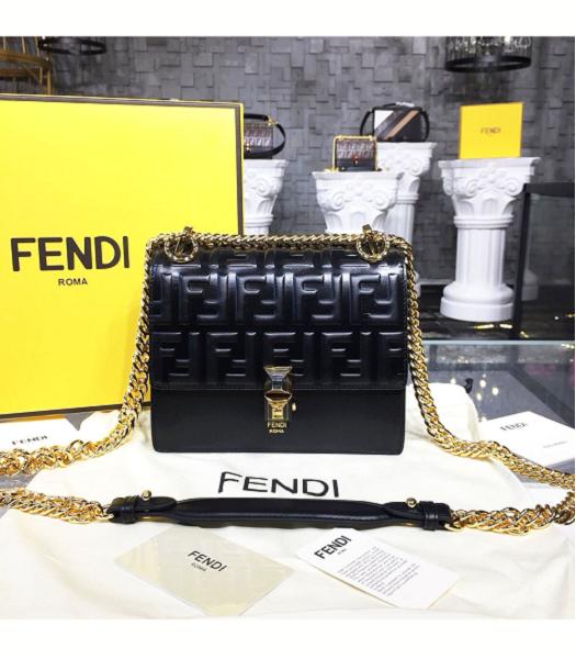 Fendi Kan I F Black Original Leather 19cm Mini Shoulder Bag
