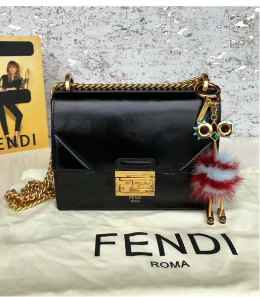 Fendi Kan U Black Original Oil Wax Leather 19cm Small Shoulder Bag